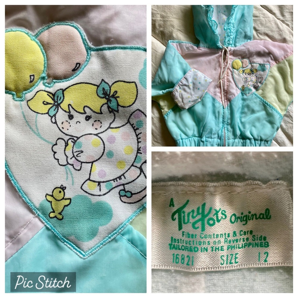 VTG 1980s Tiny Tots Original 12mo Baby Coat Jacket Dot Balloon Pastel Colorblock